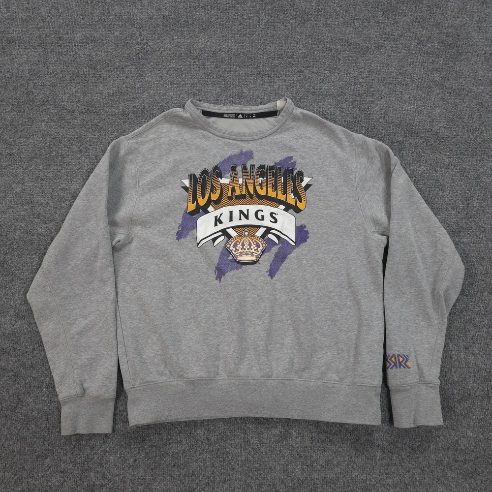 Los Angeles Kings Sweatshirt‎ Mens Medium Gray NHL Hockey Adidas Reverse Retro